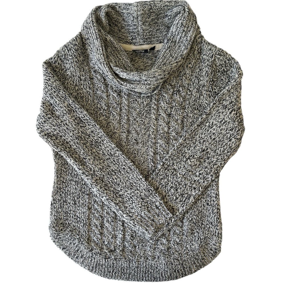 RD Style Black and White Cowl Neck Cable Knit Sweater| Size L - Picture 2 of 6